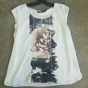 Dark floral velvet print, light fabric blouse